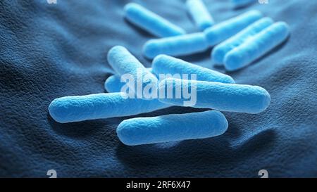 Bakterien. Bakterium. Blaue Farbe. Prokaryotische Mikroorganismen. 3D Abbildung. Stockfoto