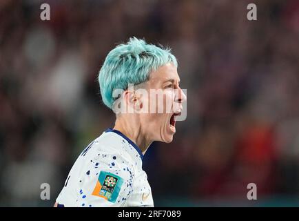 August 01 2023: Megan Rapinoe (USA) Gesten während eines Spiels, AT, . Kim Price/CSM Stockfoto