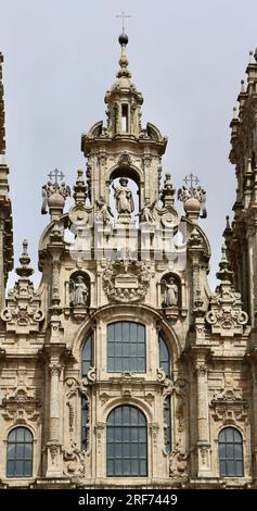 Detail der Westfassade der Kathedrale Plaza de Obradoiro Santiago de Compostela Galicia Spanien Stockfoto
