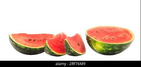 Wassermelonenscheiben, isoliert auf weißem Hintergrund, Stockfoto