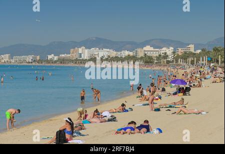 Sandstrand, Touristen, S’Arenal, Mallorca, Spanien Stockfoto