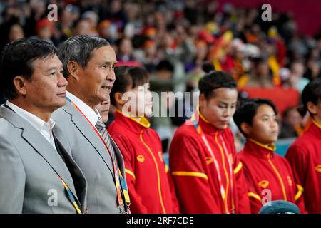 Dunedin, Neuseeland. August 1. 2023. FIFA Frauen-Weltmeisterschaft 2023 Gruppe E – Vietnam gegen Niederlande. Cheftrainer Mai Duc Chung aus Vietnam ist der älteste, der jemals ein Team in der Geschichte der FIFA Frauen-Weltmeisterschaft angeführt hat. Dat Do/Alamy Live News. Stockfoto