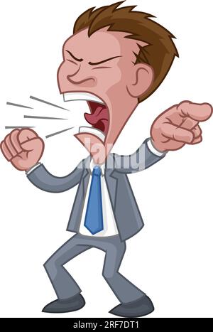 Angry Boss Business Man In Anzug Cartoon Schreiend Stock Vektor