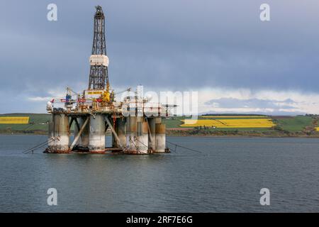 Wagenheber für raue Umgebungen GSF Arctic III, Offshore-Ölbohrplattform, Nordseefelder, Semi-U-Boote, Förderung fossiler Brennstoffe Stockfoto