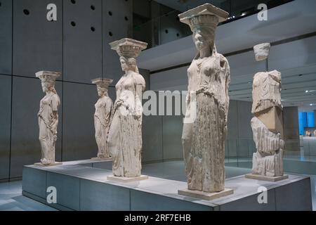 Karyatiden des Erechtheion, Akropolismuseum, Akropolis, Athen, Griechenland Stockfoto