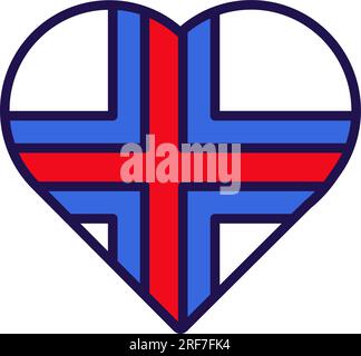 Patriot Heart in den Flaggenfarben der Färöer. Festliches Element, Attribute des Unabhängigkeitstages der Färöer. Cartoon-Vektorsymbol in National CO Stock Vektor