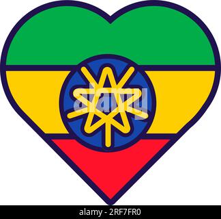 Patriot Heart in den Farben der äthiopischen Nationalflaggen. Festliches Element, Attribute des Äthiopien-Unabhängigkeitstages. Cartoon-Vektorsymbol in den nationalen Farben von CO Stock Vektor