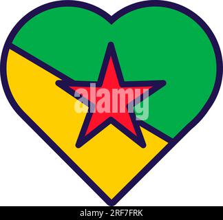 Patriot Heart in den Farben der nationalen Fahne von Französisch-Guayana. Festliches Element, Attribute des Französisch-Guayana-Unabhängigkeitstages. Cartoon-Vektorsymbol in National CO Stock Vektor