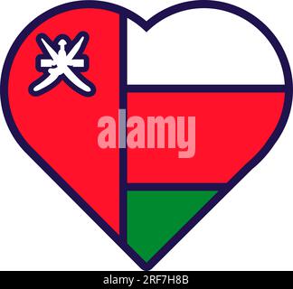 Patriot Heart in den Farben der nationalen Oman-Flagge. Festliches Element, Attribute des Oman Independence Day. Cartoon-Vektorsymbol in den nationalen Farben von Country fl Stock Vektor