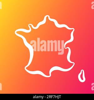 Weiße Umrisskarte von Frankreich auf orangefarbenem und purpurfarbenem Hintergrund. Stock Vektor