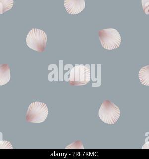 Nahtloses Aquarell-Muster mit Schalen. Sie malen mit der Hand unter Wasser lebendige Objekte auf einem weißen, isolierten Hintergrund. Für Designer, Dekoration, Pfosten Stockfoto