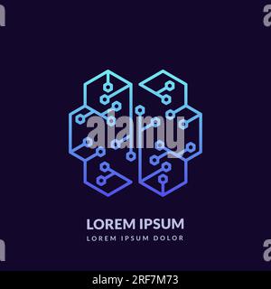 Polygonale sechseckige Vorlage für Logo-Emblem-Design des menschlichen Gehirns. Abstrakte künstliche Intelligenz-Vektordarstellung. Konzept für neuronale Netzwerke, edu Stock Vektor