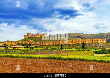 Der Palast der Marquise von Berlanga, Berlanga de Duero, Soria, in Castilla-La Mancha, Spanien. Die Burg wurde während der arabischen Eroberung der erbaut Stockfoto