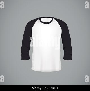 Langarm-Baseballshirt für Herren mit anliegender Passform. Black Mock-Up-Designvorlage für Branding. Stock Vektor