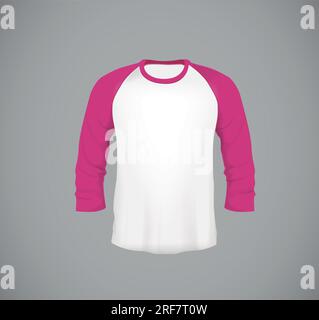 Langarm-Baseballshirt für Herren mit anliegender Passform. Rosafarbene Entwurfsvorlage für Branding. Stock Vektor