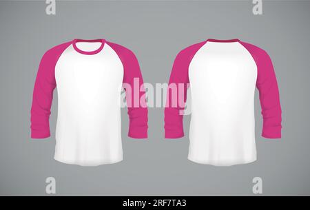 Langarm-Baseballshirt für Herren mit anliegender Passform. Rosafarbene Entwurfsvorlage für Branding. Stock Vektor