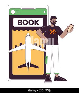 Online-Kauf von Flugtickets per Smartphone Flatline Konzept Vektor-Spot-Illustration Stock Vektor