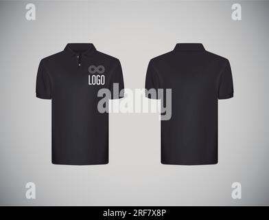 Eng anliegendes, kurzärmeliges Poloshirt für Herren mit Logo zur Werbung. Schwarzes Polo-Shirtmock-up-Design-Template für Branding. Stock Vektor