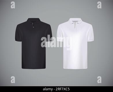 Eng anliegendes, kurzärmeliges Poloshirt für Herren. Schwarz-weißes Poloshirt Modell-Design-Template für das Branding. Stock Vektor