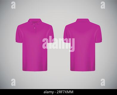 Eng anliegendes, kurzärmeliges Poloshirt für Herren. Poloshirt-Mustervorlage für Branding in Pink. Stock Vektor