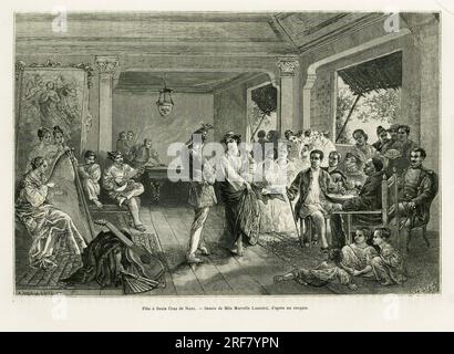 Fete a Santa Cruz de Nano. Gravure de Lancelot pour Illustrator le recit Lucon et Palaouan, Six annees aux Philippines, par Alfred Marche (1844-1898), in le Tour du monde 1886, sous la direction d'Edouard Charton (1807-1890), Hachette, Paris. Stockfoto