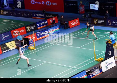 Sydney, Australien. 01. Aug. 2023. Ricky Tang aus Australien (L) tritt am 1. Tag der Sathio Group Australian Open 2023 im Quaycenter am 1. August 2023 in Sydney, Australien, in den Finals des Qualifikationsviertels mit Jacob Schueler aus Australien (R) an. Gutschrift: IOIO IMAGES/Alamy Live News Stockfoto