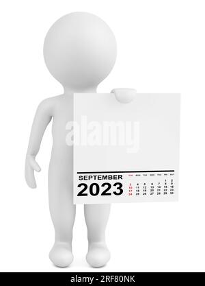 Legende Holding Kalender September 2023 Jahr auf weißem Hintergrund. 3D-Rendering Stockfoto