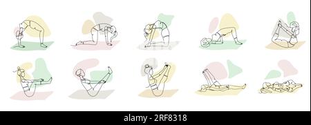 Einlinienzeichnung eines Mädchens in Yoga-Pose-Bündel Stock Vektor