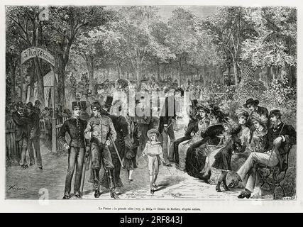 Le Prater: la grande allee de Promenade. Gravure de Kollarz, pour Illustrator le recit Vienne et sa banlieue, par M. Newlinski, en 1881, publie dans le Tour du Monde, sous la direction d'Edouard Charton ( 1807-1890), 1881, Paris. Stockfoto