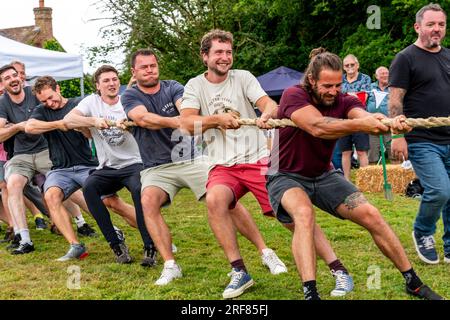 Ein „Tug of war“-Wettbewerb auf dem Fairwarp Village Fete, Fairwarp, East Sussex, Großbritannien Stockfoto