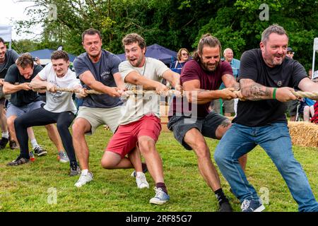 Ein „Tug of war“-Wettbewerb auf dem Fairwarp Village Fete, Fairwarp, East Sussex, Großbritannien Stockfoto