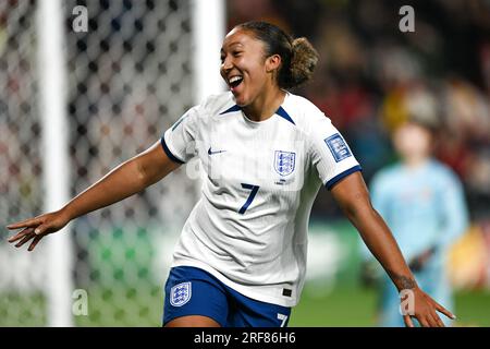 Adelaide, Australien. 1. Aug. 2023. Lauren James aus England feiert sein Tor während des Spiels der Gruppe D zwischen China und England bei der FIFA Women's World Cup 2023 in Adelaide, Australien, am 1. August 2023. Kredit: Mao Siqian/Xinhua/Alamy Live News Stockfoto