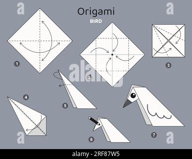 Origami-Tutorial für Kinder. Origami, süßer Vogel. Stock Vektor