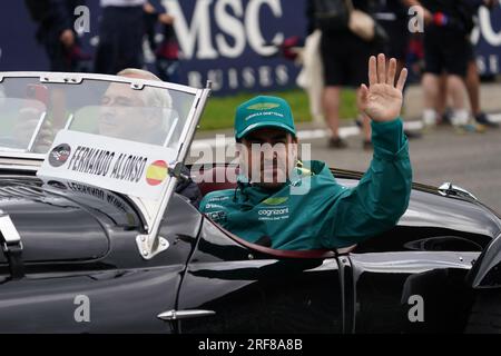 Fernando Alonso aus Spanien: Fahrt mit dem (14) Aston Martin Aramco Cognizant F1 Team AMR23 Mercedes während der Formel 1 MSC Cruises Belgischer Grand Prix 2023 am 30. Juli 2023 in Francorchamps, Belgien. Kredit: Luca Rossini/E-Mage/Alamy Live News Stockfoto