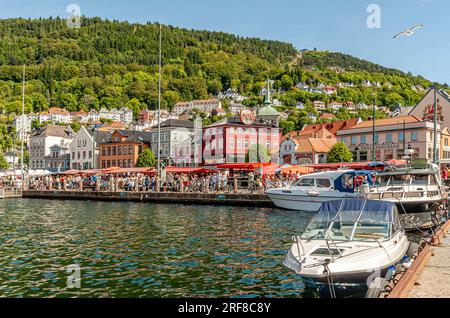 Fischmarkt am Hafen von Bergen, Norwegen Stockfoto