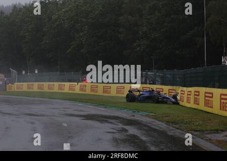 Logan Sargeant of United States fährt am 30. Juli 2023 auf dem (2) Williams Racing FW45 Mercedes während des Formel 1 MSC Cruises Grand Prix 2023 in Belgien in Francorchamps, Belgien. Stockfoto