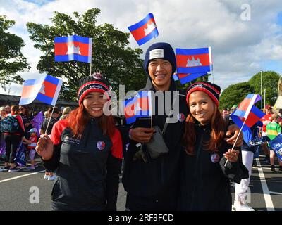 Spieler aus Team Asia, die an der Eröffnungsparade der GAA World Games 2023 in Derry, Nordirland, teilgenommen haben. Foto: George Sweeney/Alamy Stockfoto