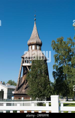 Hölzerner Glockenturm in Vemdalen, Gemeinde Härjedalen, Kreis Jämtland, Schweden Stockfoto