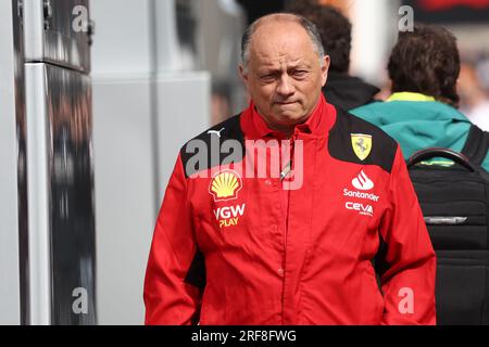 Frederic Vasseur, Teamleiter von Scuderia Ferrari, auf der Koppel vor dem Großen Preis von Belgien F1 im Spa Francorchamps am 30. Juli 2023 in Stavelot, Belgien. Stockfoto