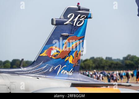 Italienischer Air Force Aermacchi MB-339 Jet mit speziellem 213. Gruppo Volo 'i Verdi-Schwanz zur Feier des 75. Jubiläums von Scuolo di Volo dellÁeronautica Stockfoto