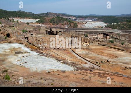 RioTinto-Minen. Zaranda ist eine Tagebautechnik zur Gewinnung von Mineralien im Tagebau. RioTinto ist ein Mineralvorkommen von Chalcopyrit und Pyrit Stockfoto