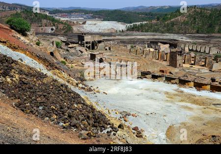 RioTinto-Minen. Zaranda ist eine Tagebautechnik zur Gewinnung von Mineralien im Tagebau. RioTinto ist ein Mineralvorkommen von Chalcopyrit und Pyrit Stockfoto