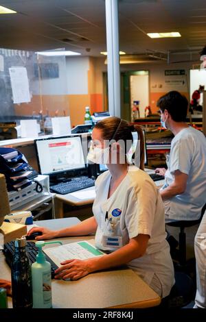 Orientierungsraum für Notfälle in einem Universitätsklinikum. Stockfoto