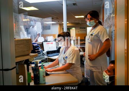 Orientierungsraum für Notfälle in einem Universitätsklinikum. Stockfoto