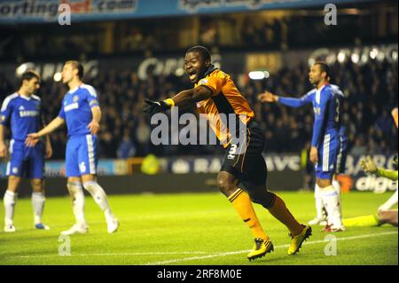 George Elokobi von Wolverhampton Wanderers feiert, nachdem Wolves 1-0 Barclays Premier League – Wolverhampton Wanderers gegen Chelsea 05/01/2011. Geschafft hat Stockfoto