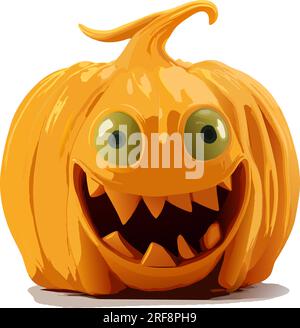 vektor-halloween-Kürbis mit grünen Augen. Lächelnde Jack o Laterne. Gruselige orangefarbene Kürbis-Vektordarstellung auf weißem Hintergrund Stock Vektor