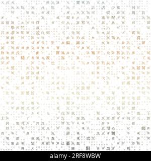 Digitale Briefumschläge. Zufällige Zeichen des traditionellen chinesischen Alphabets. Gradientenmatrixmuster. Schwarze, grüne, braune Hintergründe. Stock Vektor