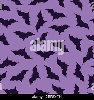 Nahtloses Vektormuster dunkellila gruselige Fledermäuse Silhouetten auf violett, halloween. Textil, Sammelalbum. Vektordarstellung Stock Vektor