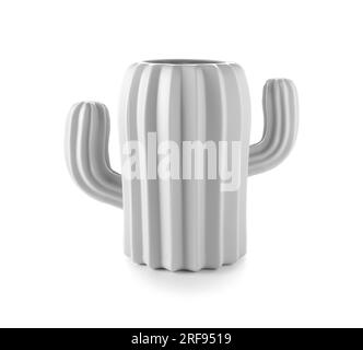 Stilvoller Schreibtischhalter in Kaktusform auf weißem Hintergrund Stockfoto