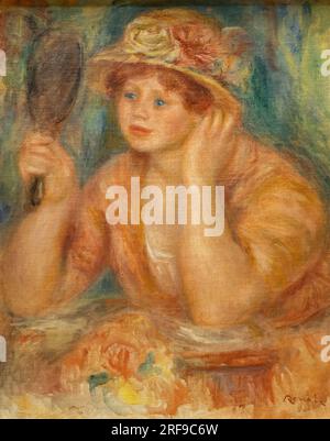 Renoir-Porträt; Pierre Auguste Renoir-Gemälde; Jeune femme au Miroir - Young Woman in the Mirror, 1915. Französischer impressionistischer Maler, 1841-1913 Stockfoto